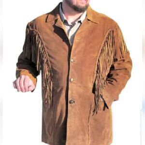 Men's Fringes Western Suede Leather Jacket Fashion Leather Jacket Plus Size 2XL